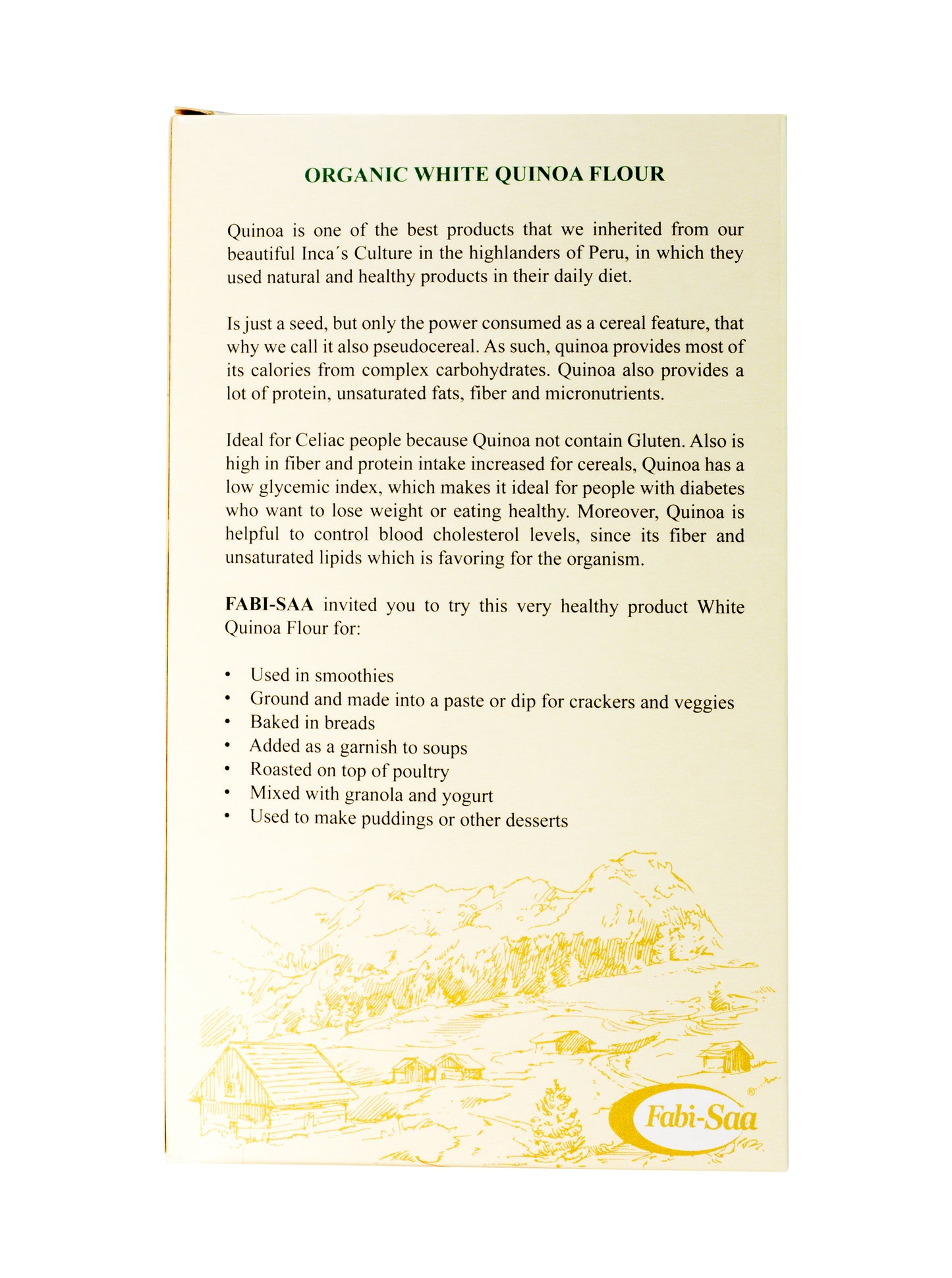 Harina de Quinoa Blanca Organica -12oz-Fabi Saa Online Sales LLC